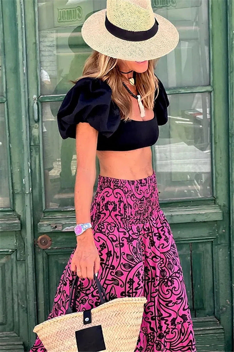 Women's Printed High Waisted A-Line Skirt Polyester
