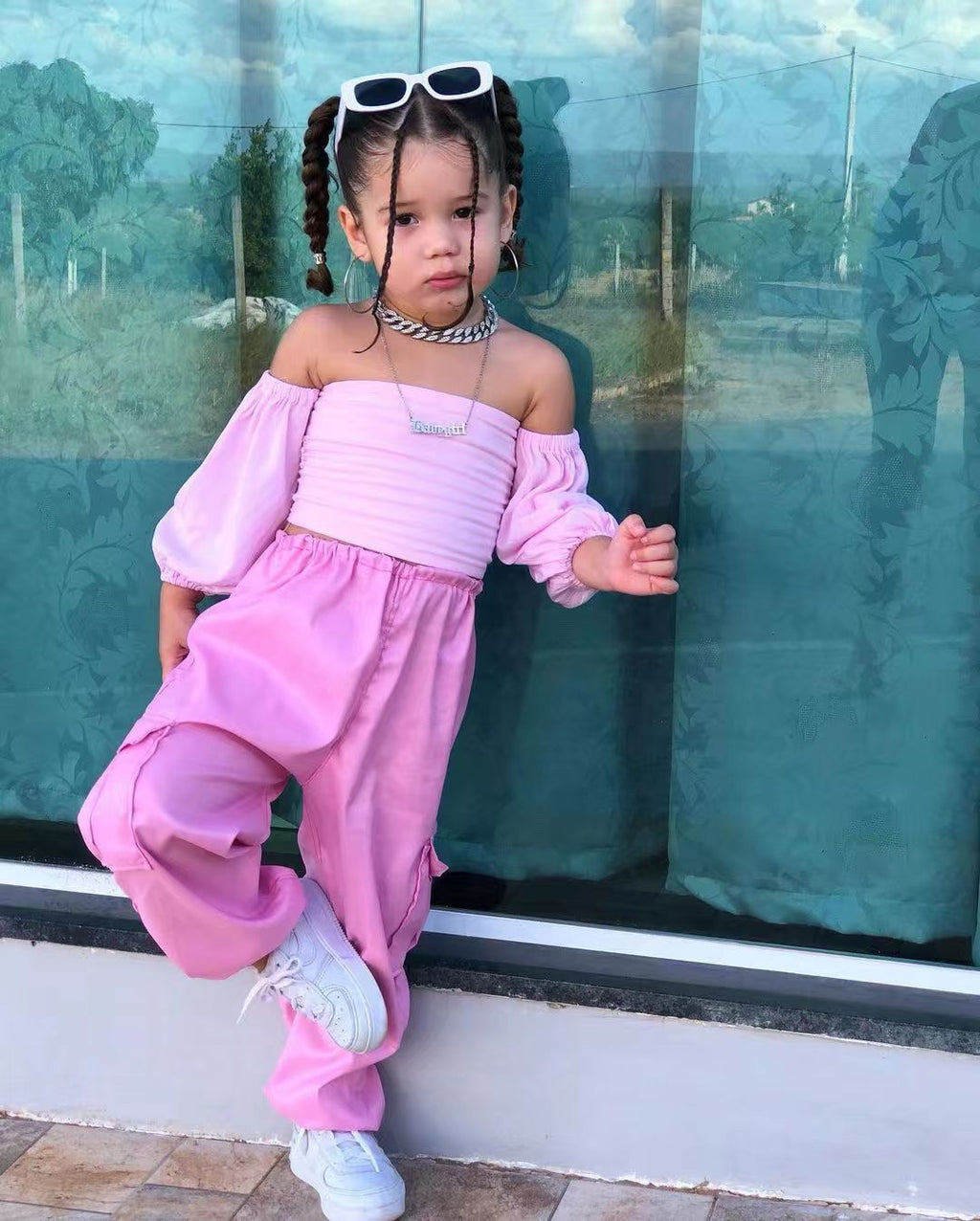 Off-Shoulder Raglan Sleeve Overalls Suit with Straight Trousers