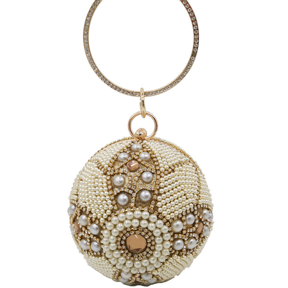 Round Pearl Tote Bag for Women with Diamond Accent