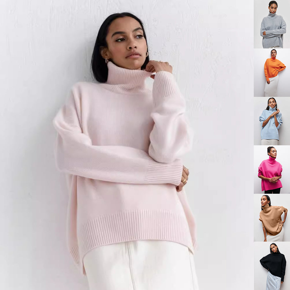 Pull à col roulé d'hiver de couleur unie à manches longues pour femmes