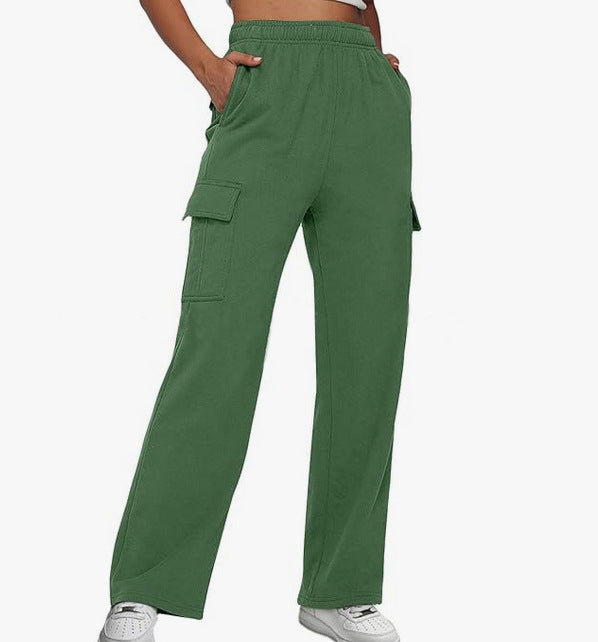 Women's High Waist Pocket Overalls Casual Pants Polyester