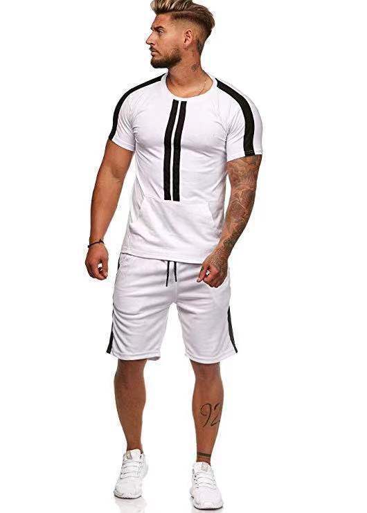 Men's Striped Casual Sports Shorts Set with T-Shirt