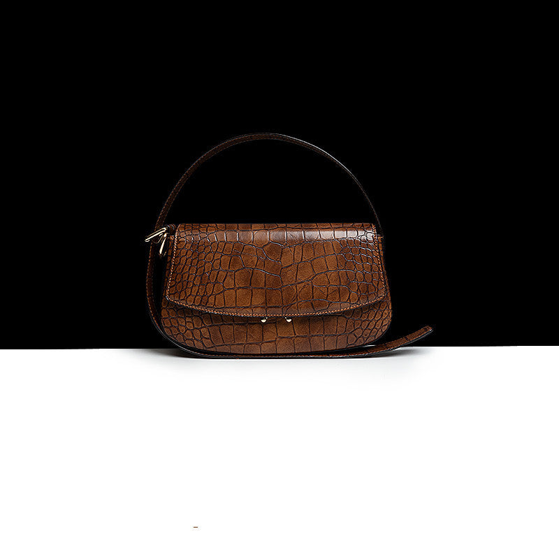 Genuine Leather Pattern Baguette Underarm Shoulder Messenger Bag 26.5cm
