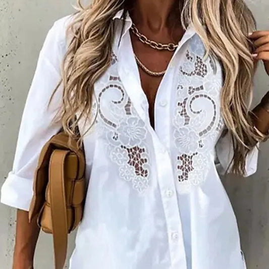 Casual Loose Flower Lace Stitching Long-sleeved Shirt