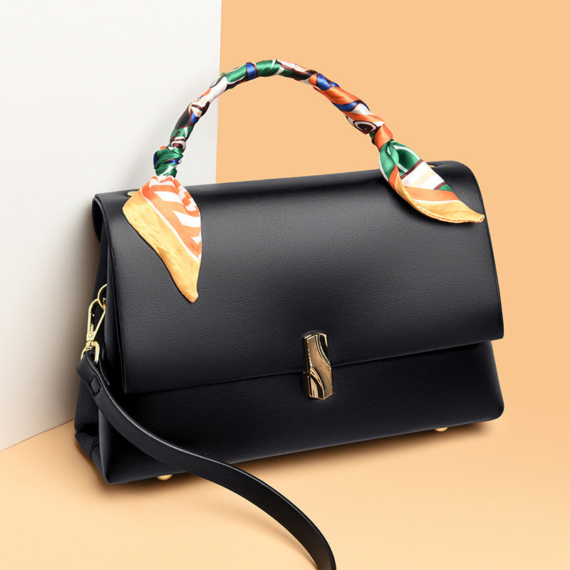 Ladies Premium Leather Gold Bar Lock Tote Bag 27x17x9cm