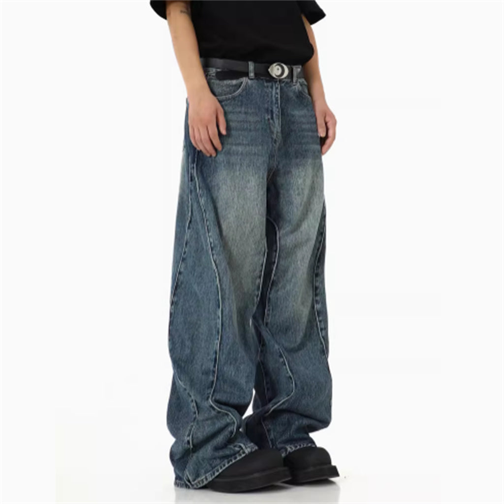 American High Street Heavyweight Medium-High Waist Irregular Denim Jeans