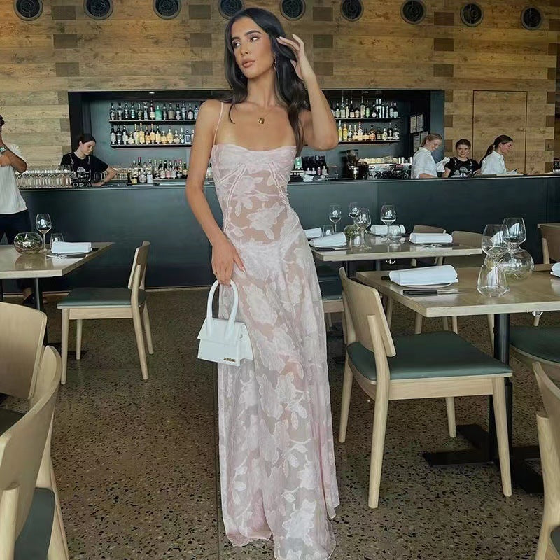 Robe Longue de Soirée Sexy en Dentelle Florale à Lacets et Bretelles pour Femme, Été, Coupe Ajustée