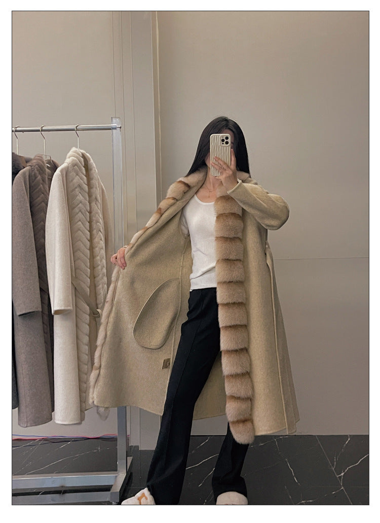 Alpaca Wool Coat with Detachable Fox Fur Collar