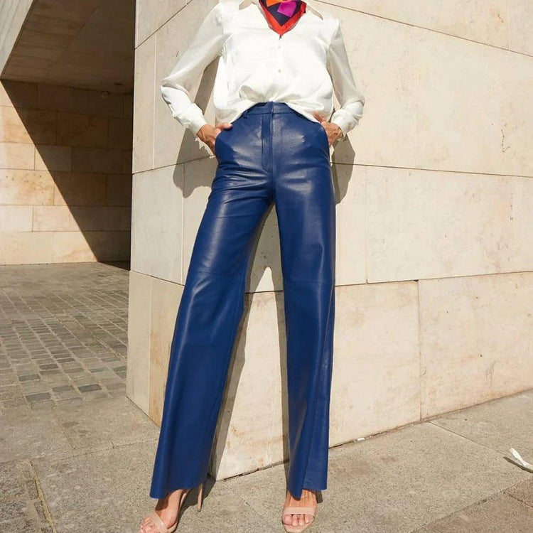 Women’s Slim Fit PU Casual Straight Pants