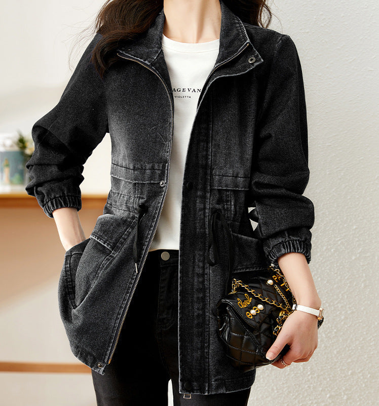 Veste en jean personnalisée pour femme, bleue et noire, Tailles M-3XL