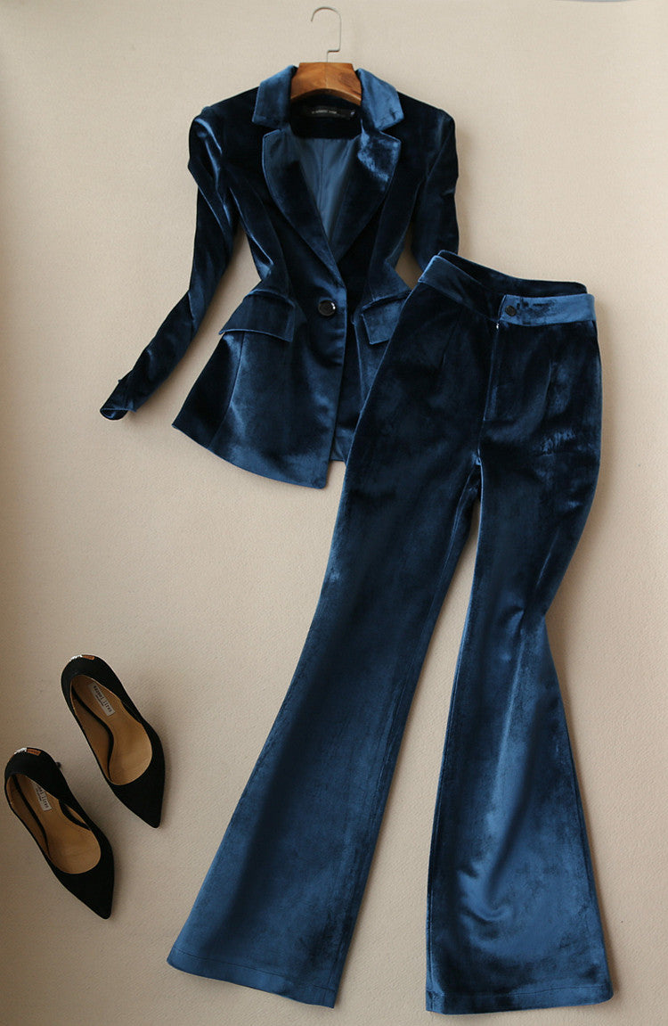 Veste de costume ajustée à manches longues avec pantalon slim taille haute à micro-rabat