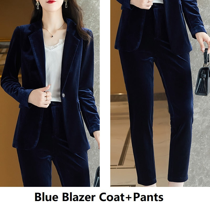 Women's High-End Gold Velvet Suit Jacket with Pants