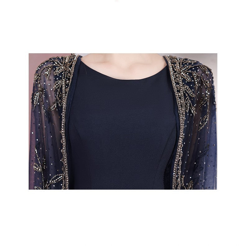 Robe longue Banquet Celebrity Gas Field Queen avec châle sirène, bleu-vert, polyester