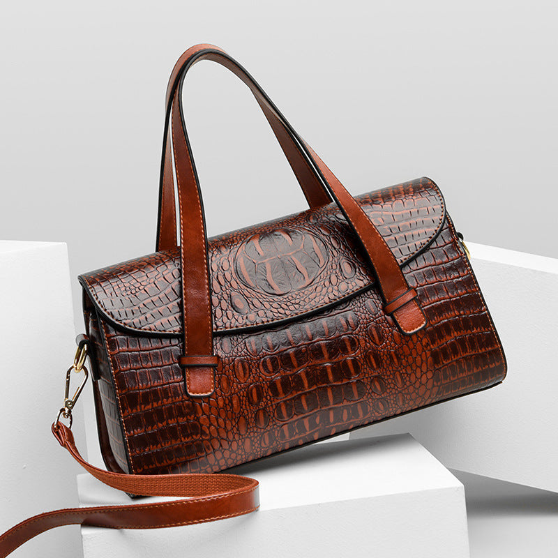 Sac à bandoulière en PU de taille moyenne motif crocodile avec poignée souple