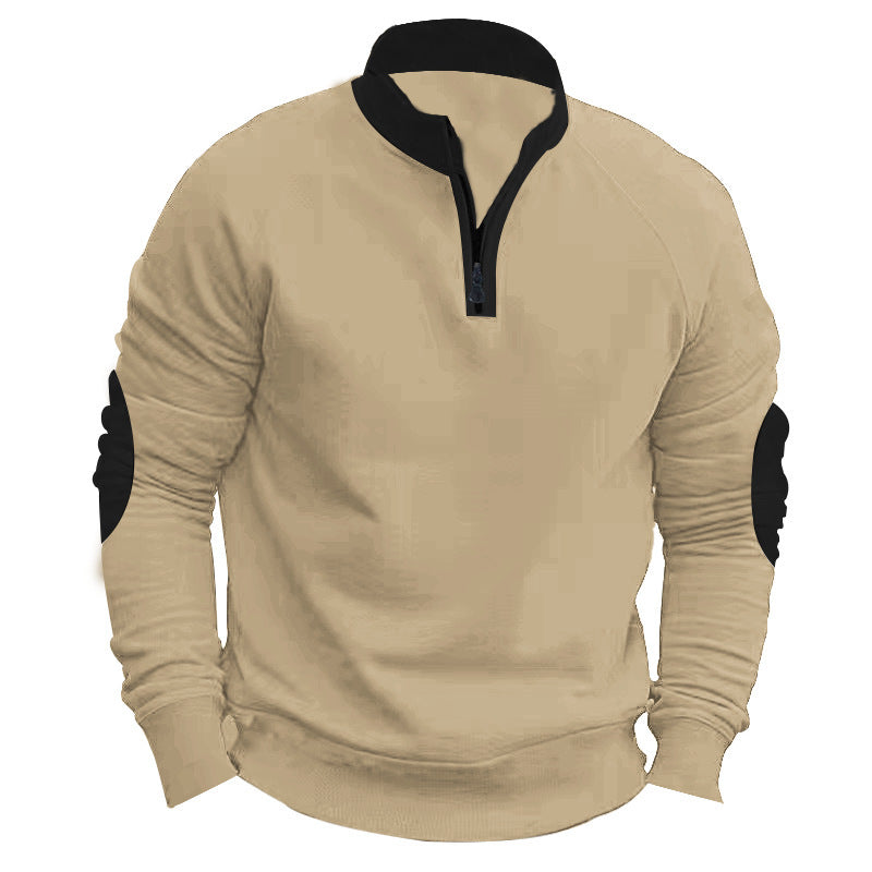 Stand Collar Half Zip Pullover Long Sleeve Coat