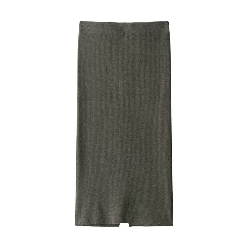 With Belt Diamond Pattern Knitted Coat Midi Skirt Suit