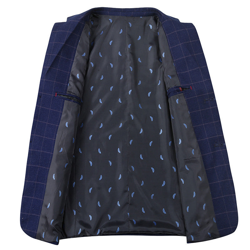 Men's Plaid Leisure Coat Blue Purple Gray Spring Autumn