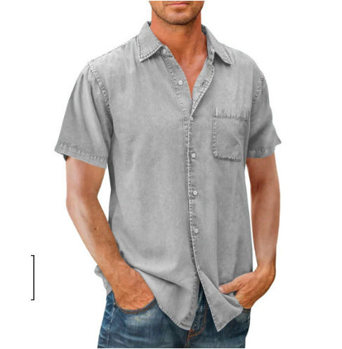 Men's Polo Collar Solid Color Pocket Shirt - Summer Short Sleeve