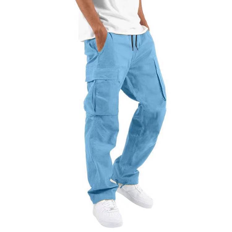 Pantalon Décontracté Multipoches avec Cordon de Serrage en Mélange de Coton