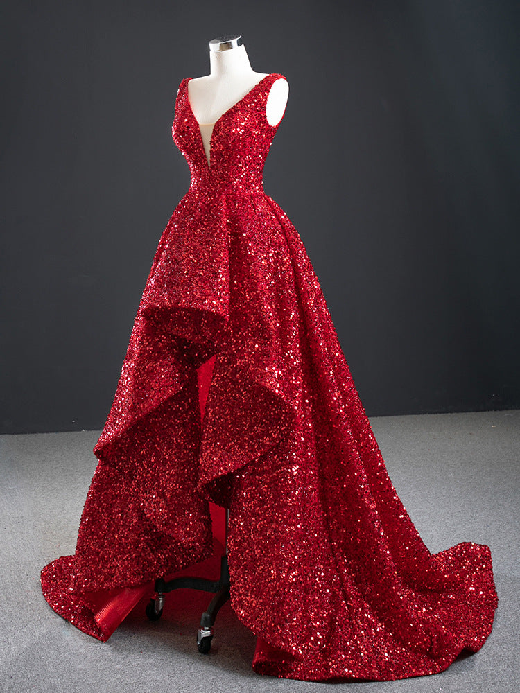 Robe de mariée bustier en V, jupe tutu à sequins