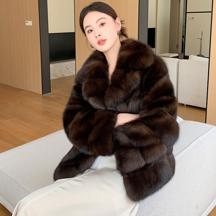 Purple Sable Artificial Fur Thick Warm Jacket