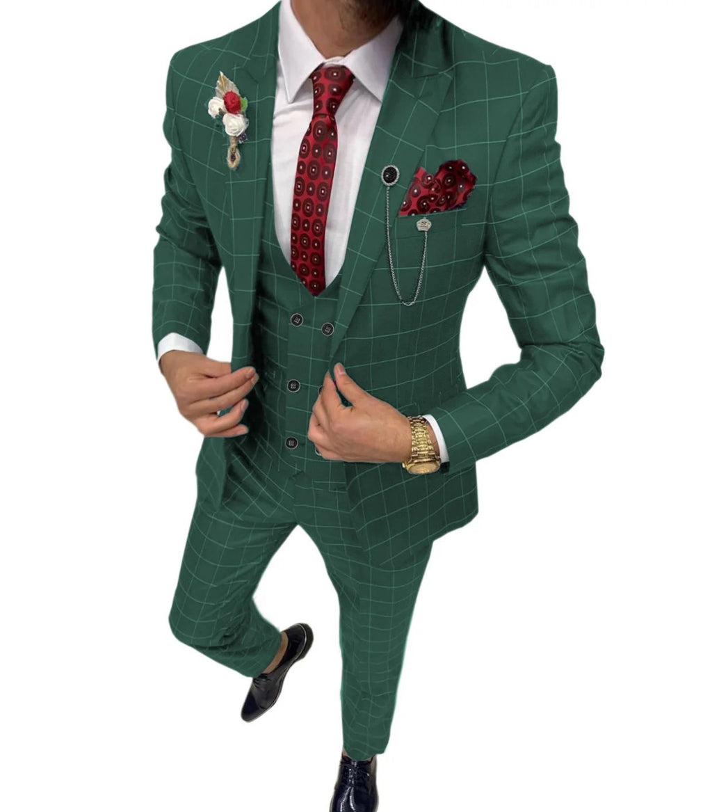Costume trois pièces polyvalent homme coupe slim à motif quadrillé