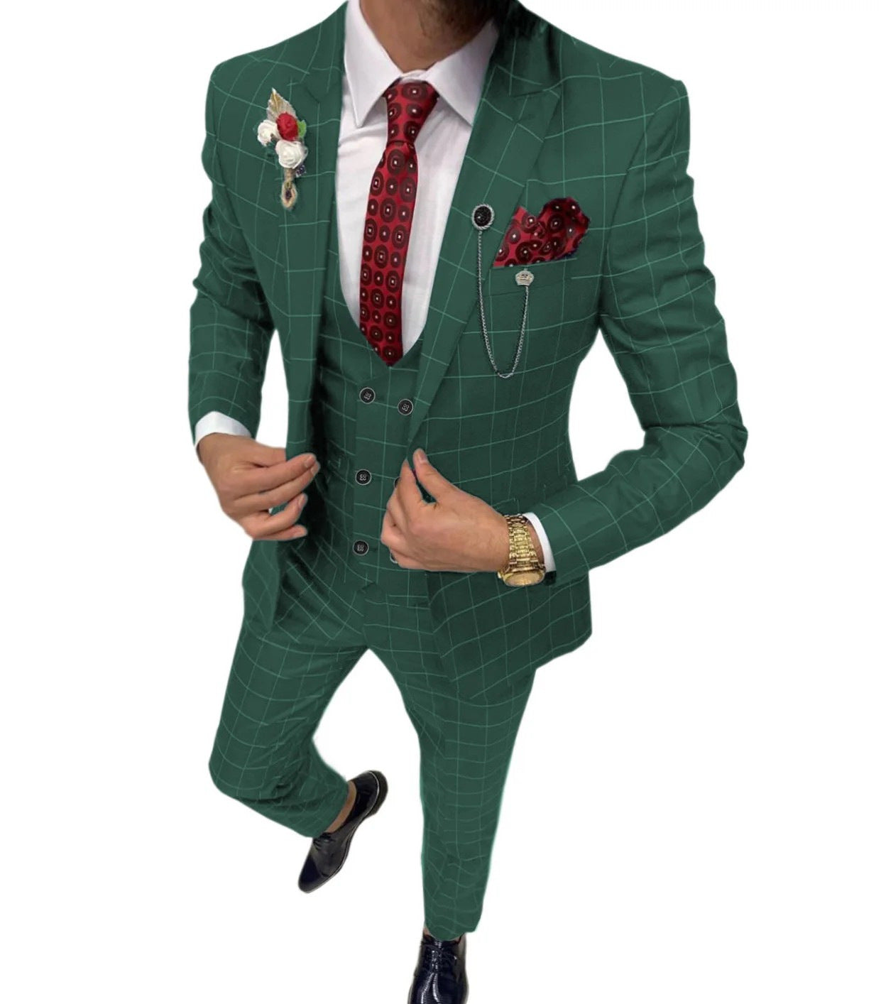 Costume trois pièces polyvalent homme coupe slim à motif quadrillé