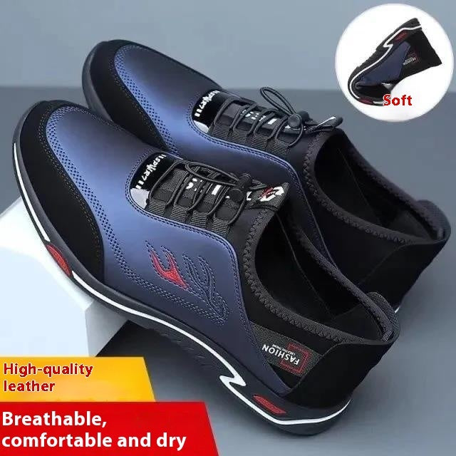 Men's Casual Lace-Up Soft Bottom Leather Slip-On Flat Work Shoes