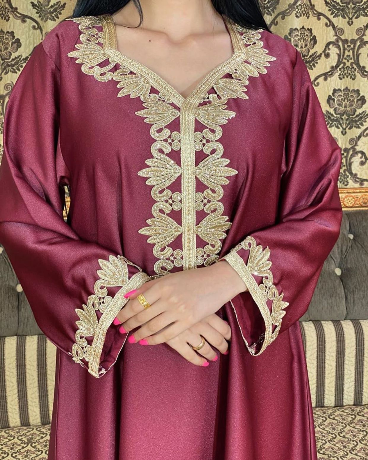 Dubai Embroidery Bronzing Lace Jalabiya Dress with Belt in Multiple Colors and Sizes