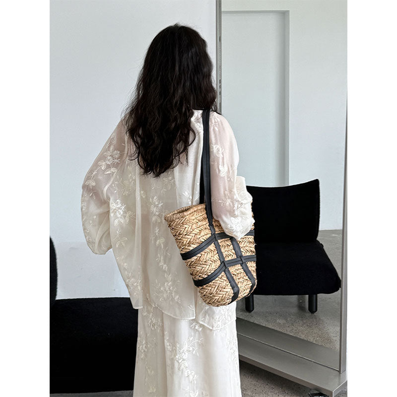 Chinese Style Embroidery Apricot Lantern Sleeve Mid-Length Dress Set M-L