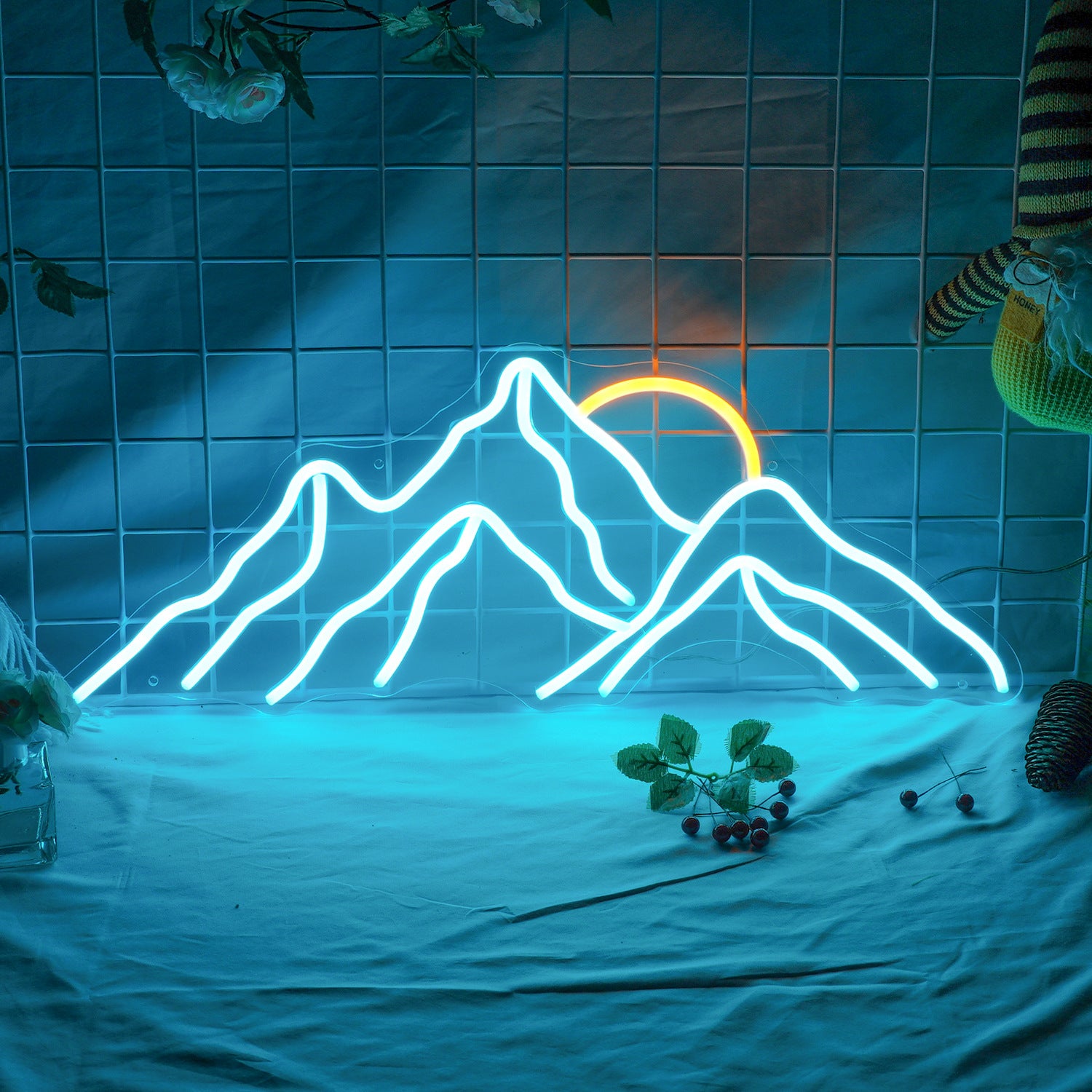 Lumière Néon LED Acrylique Lever de Soleil Forme Montagne 40-60cm