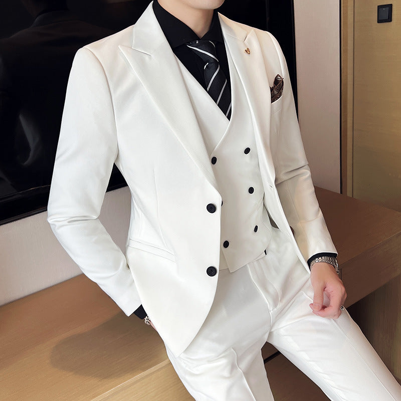 Suit Three-piece Suit Slim Double Buckle Solid Color