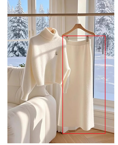 White Temperament Thick Sweater Skirt Suit for Women