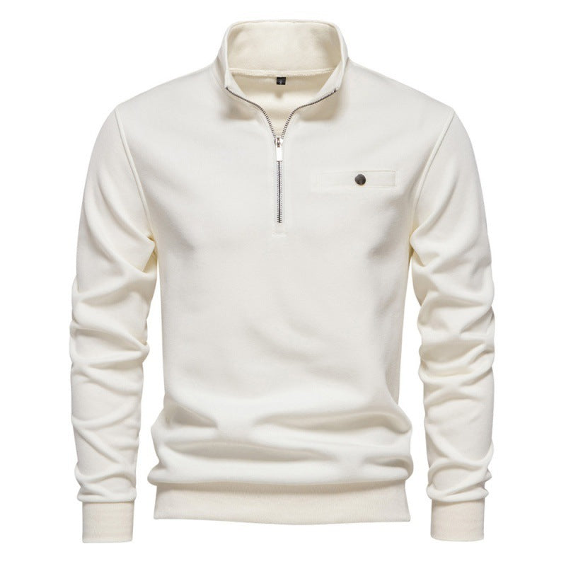 Half Zipper Casual Sweater with Pocket Decoration Basic Style