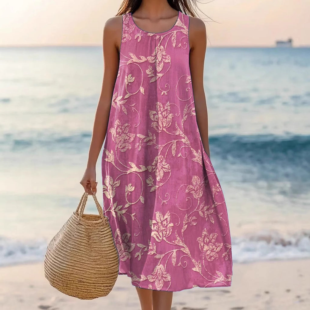 Polyester Short-Sleeve A-Line Dress for Women