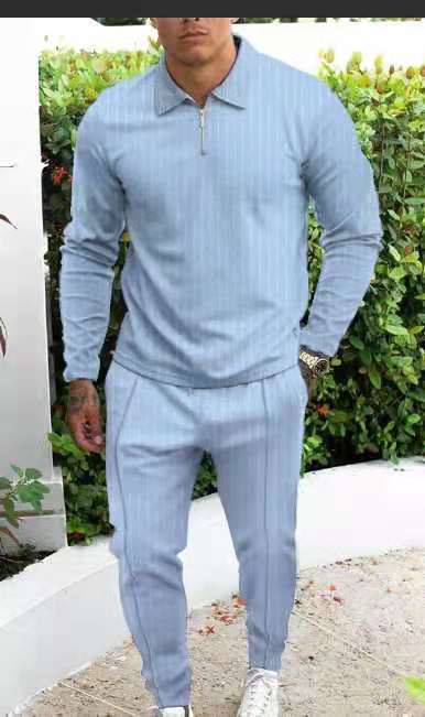 Slim Trendy Casual Striped Men's Suit with Trousers and Long Sleeve Top