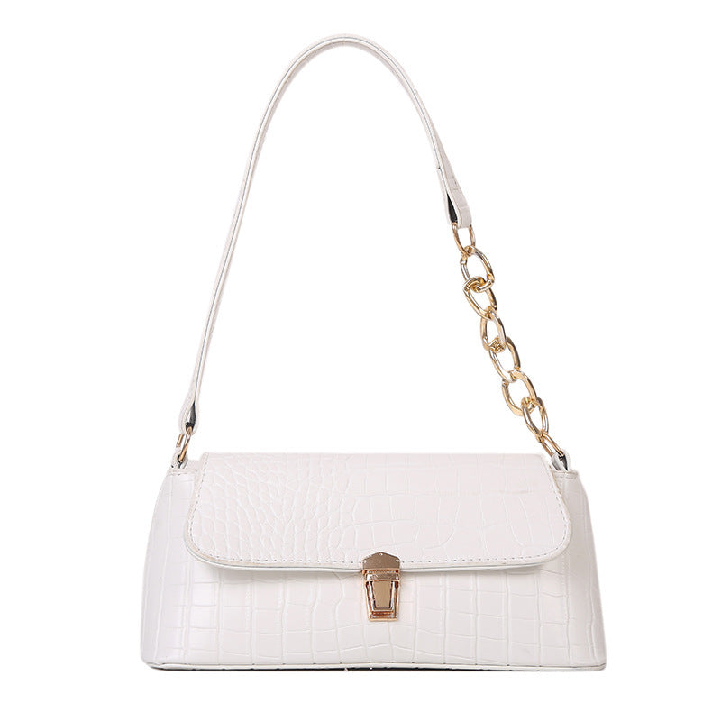Sac à bandoulière français minoritaire de style baguette avec motif crocodile, en PU souple, 24x10.5x9cm