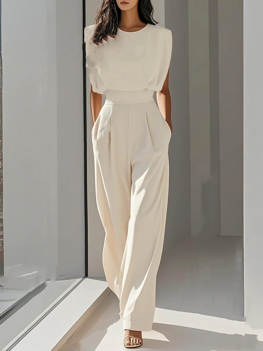 Summer Solid Color Sleeveless High Waist Jumpsuit