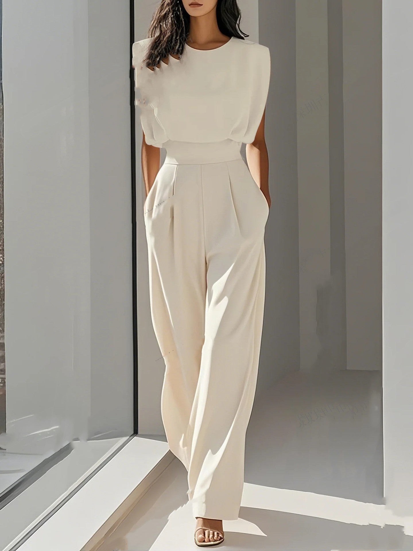 Summer Solid Color Sleeveless High Waist Jumpsuit