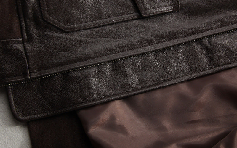 Blouson de moto court en cuir de vachette brodé pour homme