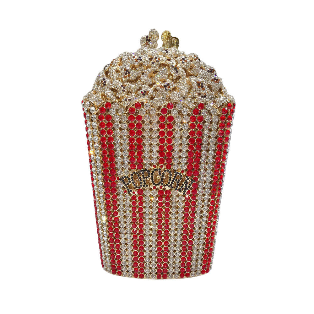 Alloy Diamond Popcorn Bag Small Square Dinner Clutch 20cm