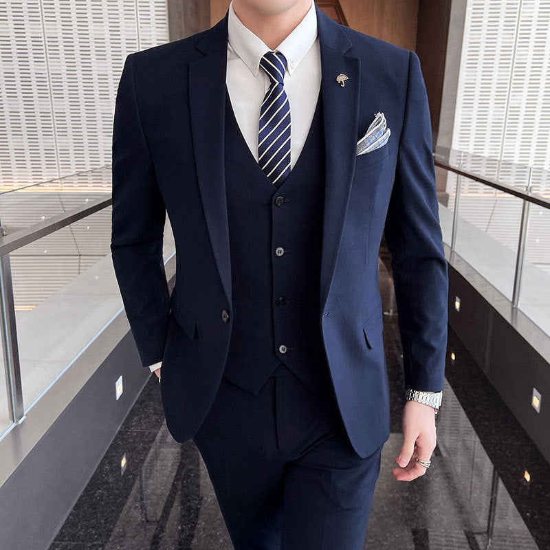 Men's Slim Fit Three-Piece Business Suit Jacket Vest Trousers