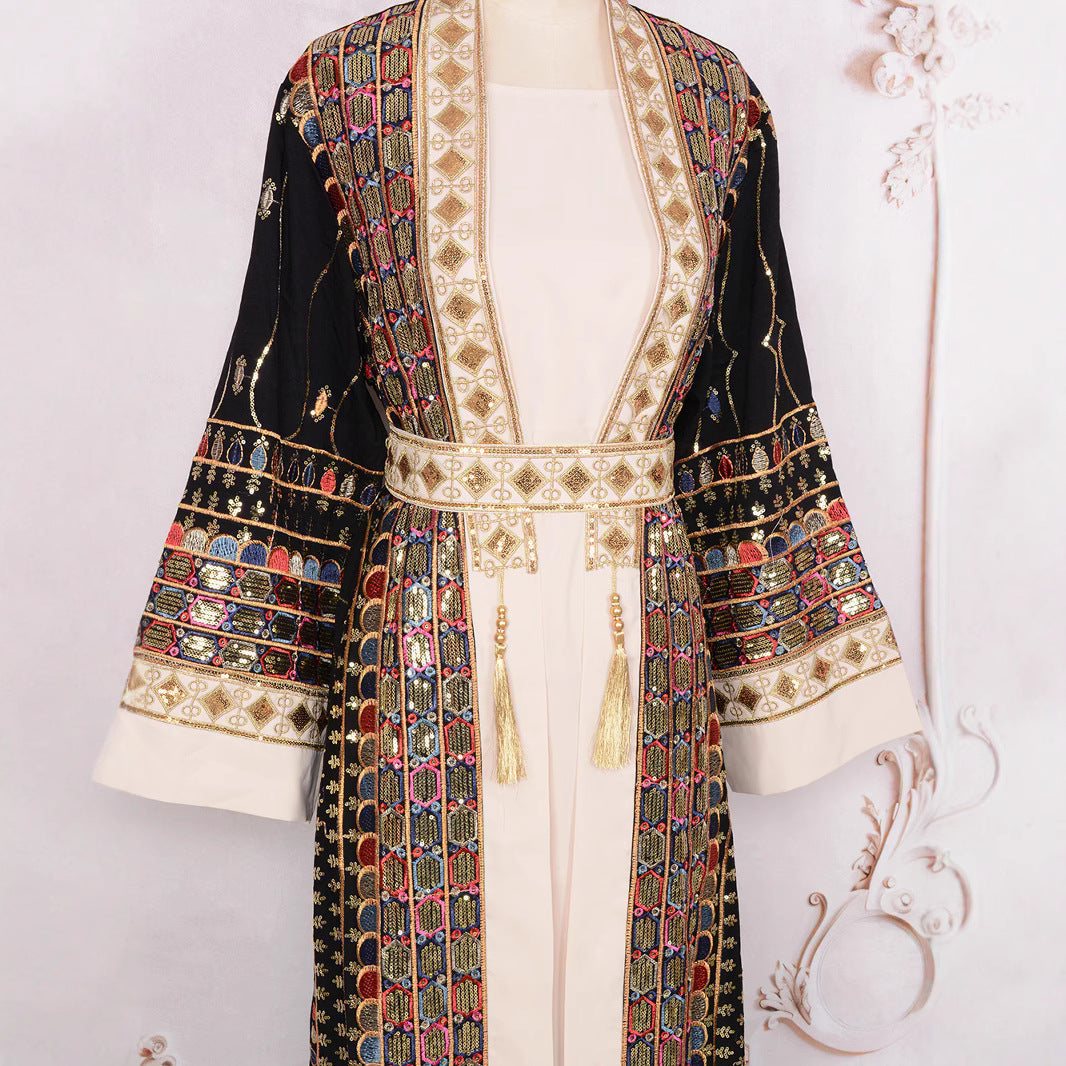 Arabian Women's Traditional Robe Sequin Tassel Evening Gown Dress