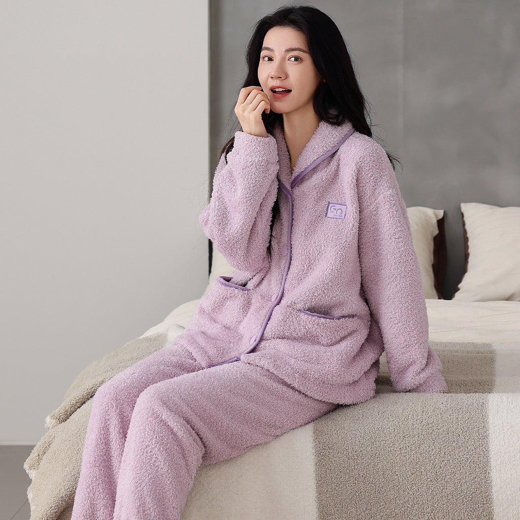 Ensemble de pyjama en flanelle polaire corail épais et chaud pour couple, manches longues