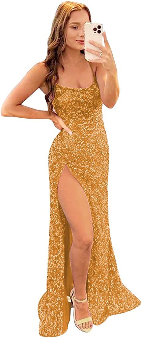 Long Sequin Split Evening Dress