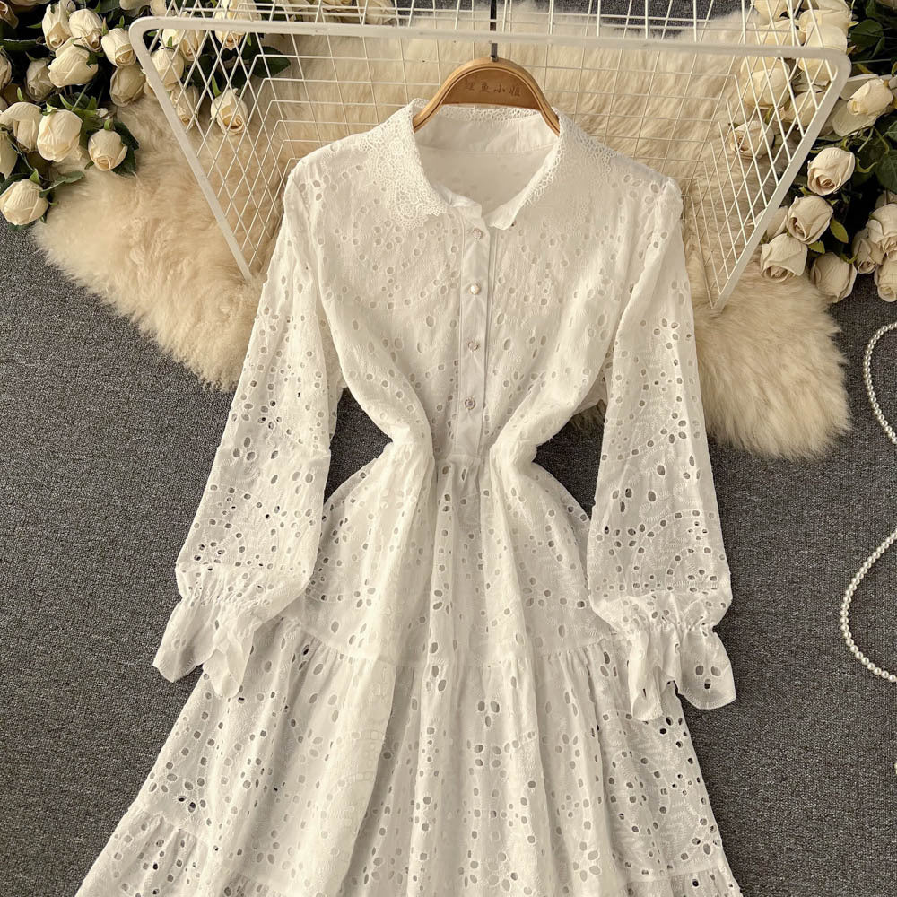 Women's High Waist Cut-Out Lace Dress in White, Khaki, Pink & Yellow
