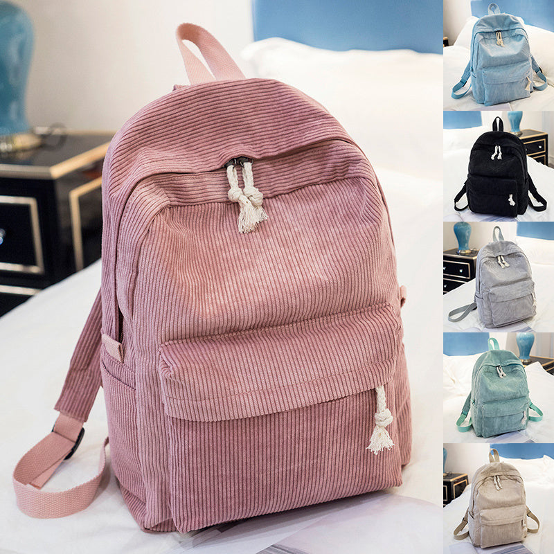 Corduroy School Backpack for Students Shoulder Bag