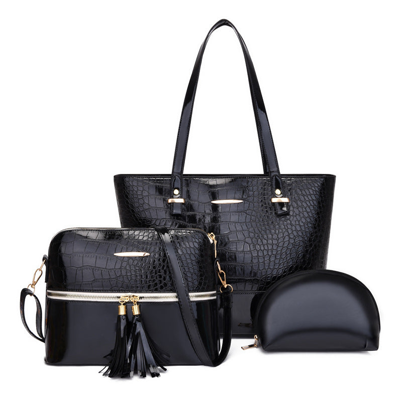 Women's Fashion Crocodile Pattern PU Mother & Child Bag Set of 3