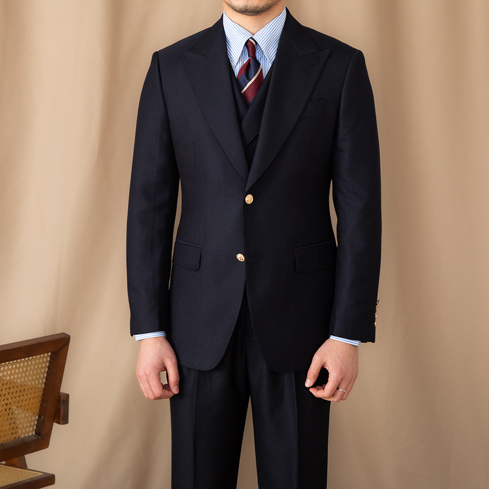 Men's Navy Blue Slim Fit Three-Piece Casual Suit