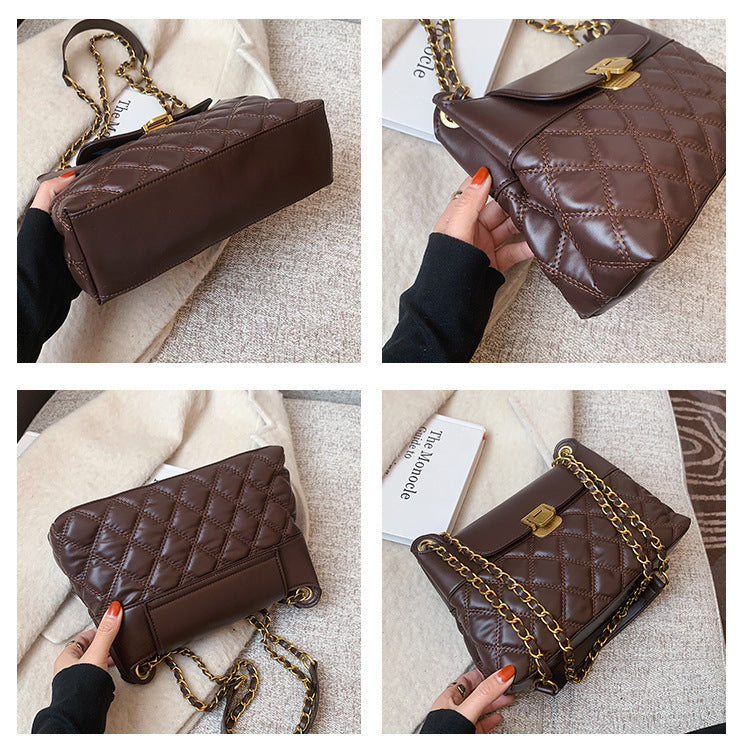 Autumn Winter Small PU Crossbody Chain Bag Rhombic Design